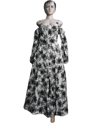Off-the-Shoulder Black & White Floral Maxi Dress